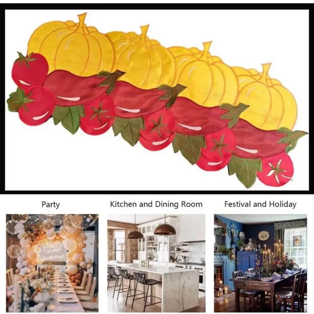 new: Pumpkin placemats-Thanksgiving / Fall-Embroidered-harvest pumpkin,‎ leaves